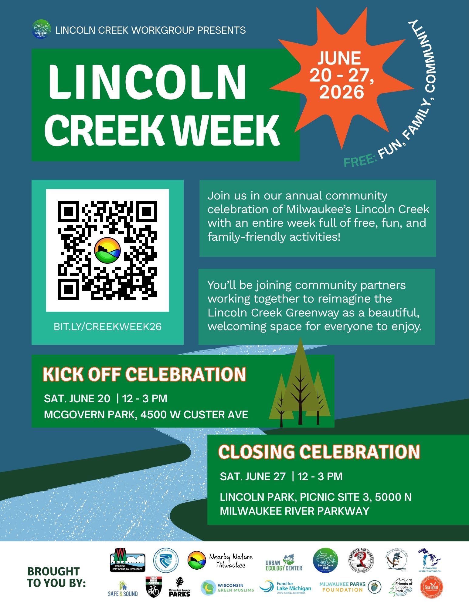 Flyer for Lincoln Creek Week BIT.LY/CREEKWEEK26
